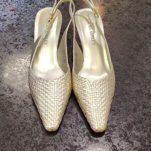 Laura Ashley Cream Textured Slingback Heels
